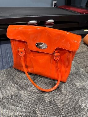 Bright Orange Patent Tote Handbag